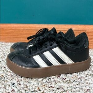 Adidas Kids Black and White Sneakers with Brown Sole